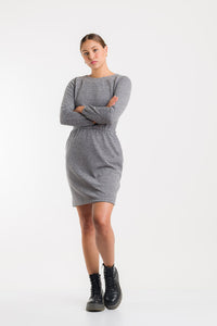 Vestido enresortado manga larga gris