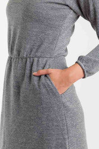 Vestido enresortado manga larga gris