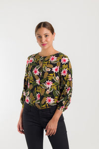BLUSA MANGA ¾ CON RUCHE  - FLORAL
