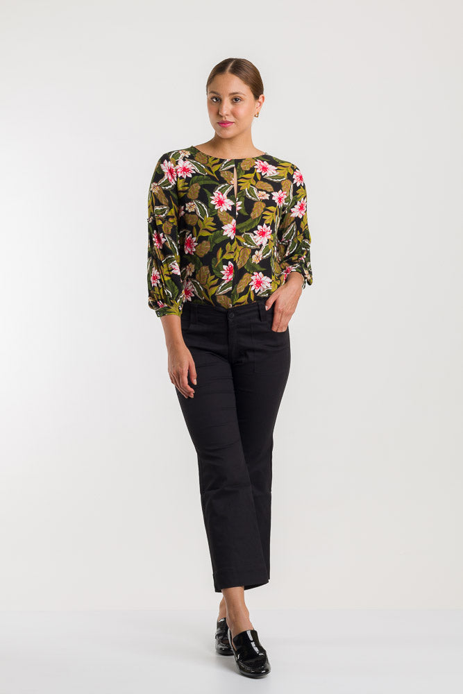 BLUSA MANGA ¾ CON RUCHE  - FLORAL