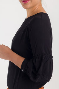BLUSA MANGA ¾ CON RUCHE - NEGRO