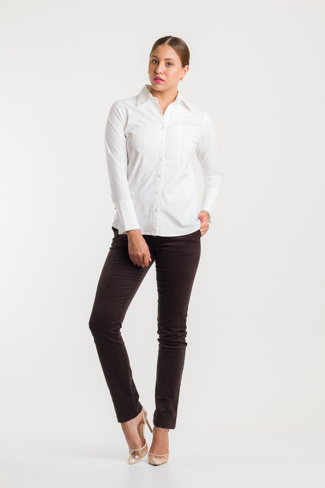 CAMISA MANGA LARGA CON ALFORZAS - BLANCA