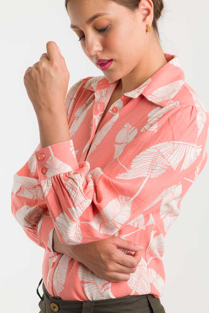 CAMISA EN LINO MANGA LARGA - CORAL