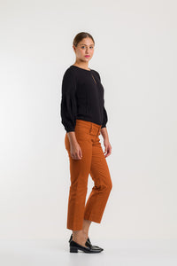 PANTALON CAPRI 5 BOLSILLOS EN ALGODÓN - TERRACOTA