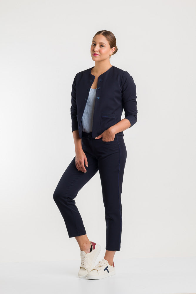 PANTALON SEMI CAPRI CON VIVO LATERAL - AZUL
