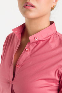VESTIDO CAMISERO MANGA LARGA - CORAL