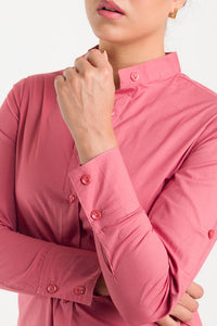 VESTIDO CAMISERO MANGA LARGA - CORAL