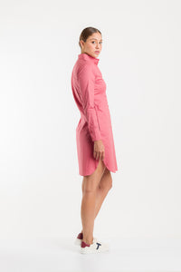 VESTIDO CAMISERO MANGA LARGA - CORAL